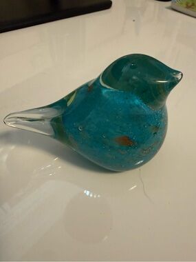 Handblown Teal Glass Bird Sculpture